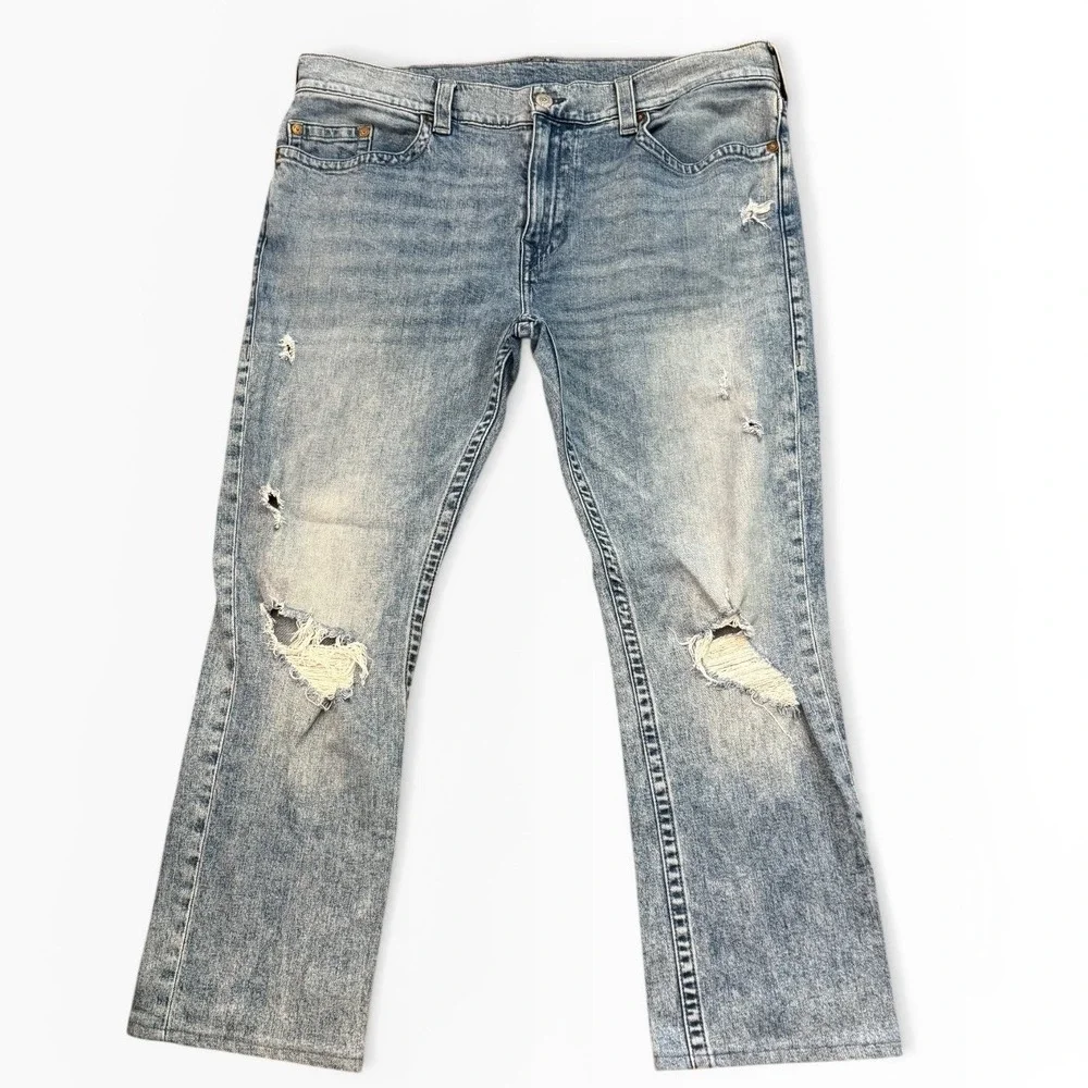 True Religion Ricky Relaxed Straight Distressed Jeans‎ Size 40x28.5 Western Logo